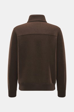Rückansicht des Lunaria Cashmere Cashmere Blouson dunkelbraun, reiner Cashmere, Slim Fit, Stehkragen, elastische Bündchen, ungefüttert.