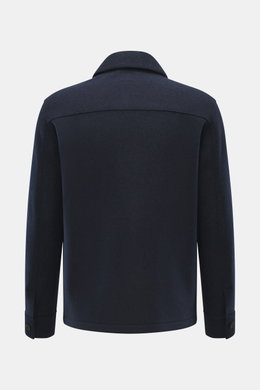 Back view of the Lunaria Cashmere Cashmere Jacke navy, photographed straight on, featuring reiner Cashmere, sehr weicher Griff, Slim Fit, Fünf-Knopf-Stil, Umlegekragen, schräge Fronttaschen, ungefüttert.