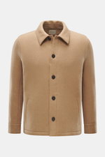 Front view of Lunaria Cashmere Cashmere jacket beige, pure cashmere, very soft touch, slim fit, five-button style, notched collar, slanted front pockets, unlined.