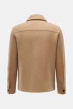 Rückansicht der Lunaria Cashmere Cashmere Jacke beige, reiner Cashmere, sehr weicher Griff, Slim Fit, fünf Knöpfe, Umlegekragen, schräge Fronttaschen, ungefüttert.