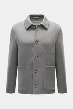 Front view of Ami Paris Grey Jacket in soft wool and cashmere blend with slim fit, five buttons, turn-down collar, patch hip pockets, and buttoned cuffs.

Description:
<p>Stylish through the transitional season: This jacket by AMI PARIS convinces with a c