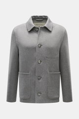 Front view of Ami Paris Grey Jacket in soft wool and cashmere blend with slim fit, five buttons, turn-down collar, patch hip pockets, and buttoned cuffs.

Description:
<p>Stylish through the transitional season: This jacket by AMI PARIS convinces with a c