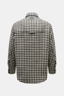 Rückansicht der Ami Paris Wolljacke schwarz/creme kariert aus Schurwolle und Microfaser, Regular Fit, Hahnentritt-Muster, Unconstructed Design, Logo-Patch.