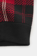 Gast In Residence Strick-Blouson rot/schwarz/creme kariert, Nahaufnahme von elastischem Saum, mittelfeines Strickbild, Mix aus Wolle und Cashmere, weicher Griff.