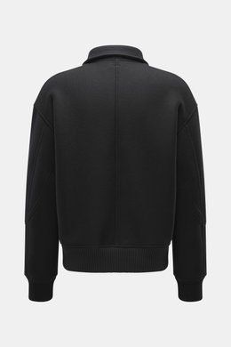 Back view of Jacquemus Blouson black made of pure new wool, soft touch, oversized fit, turn-down collar, smooth button placket, piped front pockets, elastic hem and sleeve cuffs.