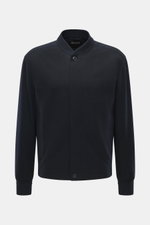Back view of Zegna Cashmere blouson navy, showcasing soft pure cashmere with rib knit collar, elastic cuffs, and leather back detail.

Description: <p>Comfort and style for the autumn season: This blouson by ZEGNA is made of soft cashmere that has been sp