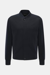 Back view of Zegna Cashmere blouson navy, showcasing soft pure cashmere with rib knit collar, elastic cuffs, and leather back detail.

Description: <p>Comfort and style for the autumn season: This blouson by ZEGNA is made of soft cashmere that has been sp