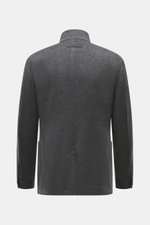 Zegna Cashmere Jacke grau meliert, rückwärtige Ansicht mit Stehkragen, Leder-Detail, Slim Fit, Vier-Knopf-Leiste, reiner Cashmere, weicher Griff.