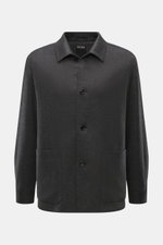 Zegna Cashmere jacket dark grey/black checkered front view, pure cashmere, soft touch, slim fit, four-button placket, turn-down collar, patch front pockets, sleeve cuffs with buttons, rear side vents, half lined, two inside pockets.