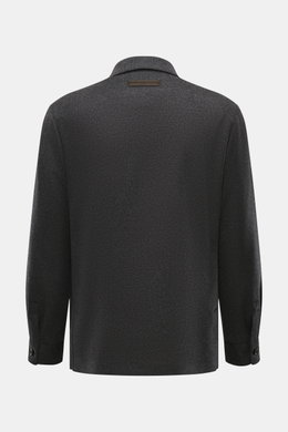 Zegna Cashmere jacket dark grey/black checkered shown from the back, pure cashmere, soft touch, slim fit, four-button placket, turn-down collar, patch front pockets, sleeve cuffs with buttons, rear side vents, half lined, two inside pockets.