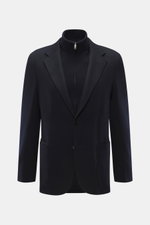 Zegna Cashmere Sakko navy, Slim Fit, tailliert, aus reinem Cashmere, mit sportiver Double-Front, fallendem Revers, Hüfttaschen, halb gefüttert, frontal fotografiert.