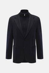 Zegna Cashmere Sakko navy, Slim Fit, tailliert, aus reinem Cashmere, mit sportiver Double-Front, fallendem Revers, Hüfttaschen, halb gefüttert, frontal fotografiert.