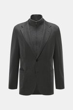 Zegna Cashmere Sakko dunkelgrau meliert, Slim Fit, tailliert, Zwei-Knopf-Stil, fallendes Revers, Double-Front, frontal fotografiert.