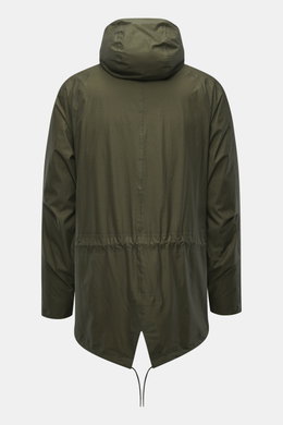 Rückansicht der C.P. Company Daunenjacke oliv aus schnelltrocknendem Ripstop mit Kapuze, Regular Fit, windabweisend, wasserdicht, elastischen Abschlüssen, verstellbarem Saum.
