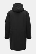 Back view of C.P. Company Parka 'Long Jacket' schwarz in black, made of wind- and water-repellent microfiber with sustainable Primaloft filling, featuring a hidden hood, regular fit, adjustable cuffs and waist, robust two-way zipper, angled zip pockets, s