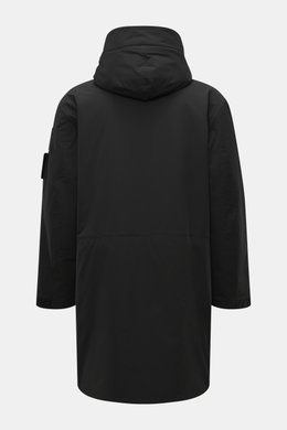 Back view of C.P. Company Parka 'Long Jacket' schwarz in black, made of wind- and water-repellent microfiber with sustainable Primaloft filling, featuring a hidden hood, regular fit, adjustable cuffs and waist, robust two-way zipper, angled zip pockets, s