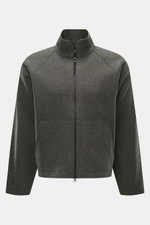 Front view of C.P. Company Jacket 'Metropolis' dark grey made of high-quality microfiber with smooth feel, wind- and water-repellent, warm wool inlay, slim fit, durable zipper, high-closing collar, hood with drawstring, zipper hand warming pockets, arm po