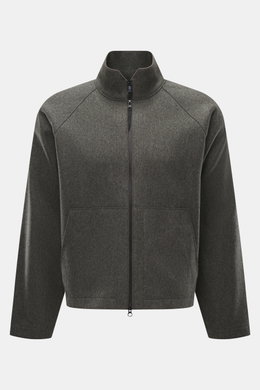 Front view of C.P. Company Jacket 'Metropolis' dark grey made of high-quality microfiber with smooth feel, wind- and water-repellent, warm wool inlay, slim fit, durable zipper, high-closing collar, hood with drawstring, zipper hand warming pockets, arm po