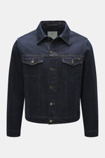 Percival Jeansjacke 'Western Trucker' navy in Slim Fit, reine Baumwolle, von vorne fotografiert mit Umlegekragen, Brusttaschen, Knopfleiste, regulierbaren Taillenriegeln.