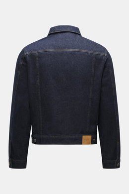Percival Jeansjacke 'Western Trucker' navy, Rückansicht, reine Baumwolle, Slim Fit, robuste Denimjacke, regulierbare Taillenriegel, Logo-Patch hinten.