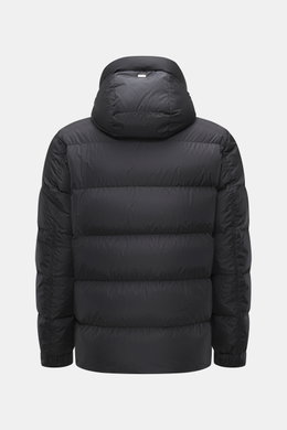 Herno Down jacket black shown from the back, made of high-quality microfiber with soft touch, warm down filling, regular fit, durable zipper, practical hood with drawstring, slanted hip pockets with zipper, smooth lining fabric, adjustable hem width, slee