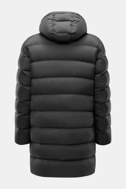 Herno Daunen-Kurzmantel dunkelgrau, Rückansicht mit Kapuze, Slim Fit, hochwertige Microfaser, wärmende Daunenfüllung, zwei Innentaschen, Zwei-Wege-Reißverschluss.