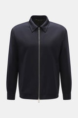 Front view of Briglia 1949 Jacket 'Bill' navy in pure virgin wool with a slightly textured feel, slim fit, turn-down collar, two-way zipper, cuffed sleeve ends, slanted welt pockets, smooth lining fabric, and one inside pocket.