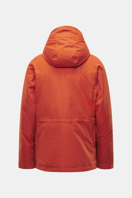 Manifattura Ceccarelli Down jacket 'Fisherman' orange shown from the back, pure cotton, soft touch, regular fit, warm down filling, two-way zipper, wind flap with press studs, high-closing collar with hood, raglan sleeves, slanted front pockets with flap,