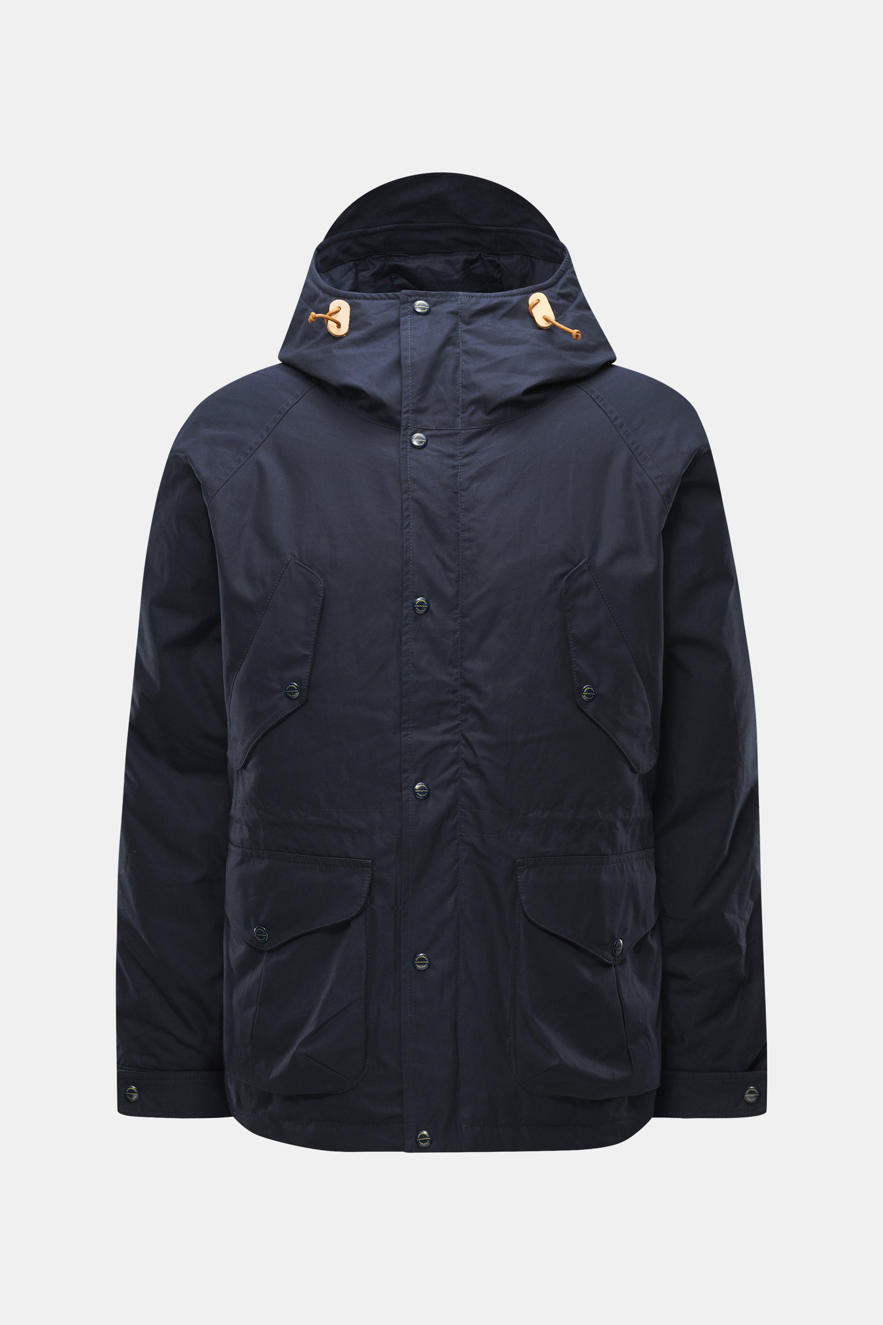 Manifattura Ceccarelli Daunenjacke "Fisherman" navy, Frontansicht, reine Baumwolle, weicher Griff, Regular Fit, Daunenfüllung, Kapuze, Raglanärmel, Taschen, regulierbar.