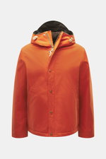 Manifattura Ceccarelli Jacke 'Shelter' orange, Frontansicht, Slim Fit, reine Baumwolle, Zwei-Wege-Reißverschluss, Windblende, Stehkragen, Kapuze, Woll-Futter, Innentasche.