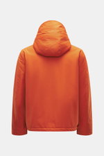 Manifattura Ceccarelli Jacke "Shelter" orange von hinten, Slim Fit, reine Baumwolle, Zwei-Wege-Reißverschluss, Kapuze mit Schirm, Stehkragen, Windblende, Taschen, Wollfutter.