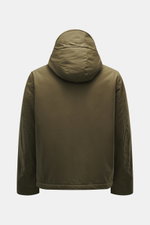 Manifattura Ceccarelli Jacke 'Shelter' dark olive, Rückansicht, Slim Fit, reine Baumwolle, Kapuze mit Schirm, Stehkragen, Zwei-Wege-Reißverschluss, Wollfutter.