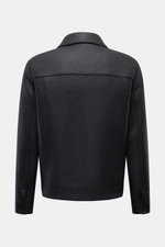 Rear view of Harris Wharf London Wool jacket navy in deep navy, cropped felted virgin wool with clean lines and turn-down collar.

Description:
Casual and cosy: This cropped wool jacket by HARRIS WHARF LONDON, made of felted virgin wool, has a clean silho