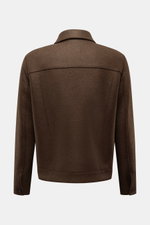 Harris Wharf London Wool jacket dark brown shown from the back, made of pure felted virgin wool with a clean silhouette and turn-down collar. 

Casual and cosy: This cropped wool jacket by HARRIS WHARF LONDON, made of felted virgin wool, has a clean silho