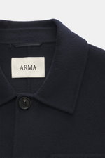 Arma Woll-Overshirt 'Jur' navy, Detailaufnahme von oben, weiche reine Wolle, Umlegekragen, Slim Fit, Knopfverschluss, edles Unconstructed Design.