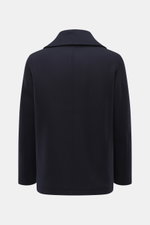 Rückansicht der Closed Cabanjacke navy, Mix aus Wolle und Microfaser, weicher Griff, Slim Fit, variabler Kragen, Innenfutter.