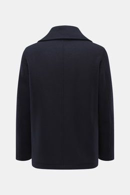 Rückansicht der Closed Cabanjacke navy, Mix aus Wolle und Microfaser, weicher Griff, Slim Fit, variabler Kragen, Innenfutter.