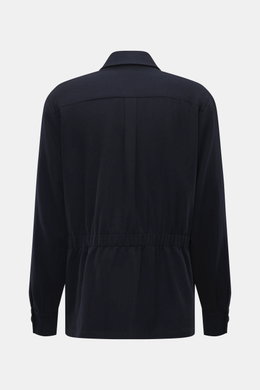 Back view of the Doppiaa Jacket 'Aaliante' navy, made of wool, microfiber, cashmere, soft feel, regular fit, turn-down collar, elastic waist, cuffed sleeves.