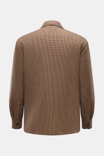 Rückansicht der Doppiaa Jacke 'Aabba' hellbraun/bordeaux/navy kariert, Slim Fit, hochwertiger Microfaser, glatter Griff, Umlegekragen, Ärmel mit Knopf, gesteppter Futterstoff, zwei Innentaschen.