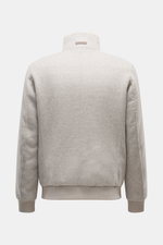 Gimo's Blouson grau meliert, Rückansicht, Stehkragen mit Lammfellbesatz, Slim Fit, Schurwollmix, flexible Rippbündchen, wärmender Herbststyle.