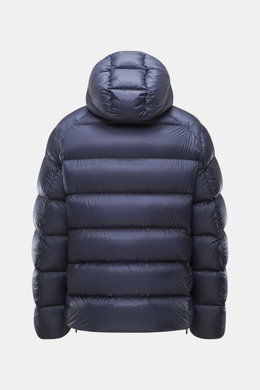 Polo Ralph Lauren Down Jacket Navy shown from the back, ripstop microfiber, smooth feel, warm down filling, Regular Fit, collar-high zipper, hood with drawstring, zippered front pockets, elastic sleeve cuffs, tonal logo stitching, adjustable hem width, to