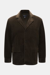 Polo Ralph Lauren Cordjacke 'Finley' dunkelbraun, leichte Übergangsjacke mit Reverskragen, Brust- und Hüfttaschen, Slim Fit, aus weichem Baumwollcord, Frontalansicht.
