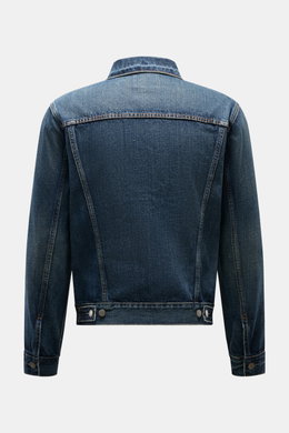 Polo Ralph Lauren Jeansjacke rauchblau aus leicht griffigem Denim, Slim Fit, Nähte in Kontrastfarbe, Rückansicht mit Umlegekragen, regulierbaren Knopfriegeln.