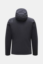 UBR Down jacket 'Phantom' dark navy shown from the back, featuring elastic microfiber, water-repellent, light down filling, slim fit, two-way zipper, high-closing stand-up collar, practical hood, reflective UBR logo on the chest, zippered front pockets, s