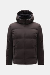 UBR Down jacket 'Bolt' dark brown shown from the front, lightweight, waterproof with detachable hood, slim fit, sealed seams, two-way zip.