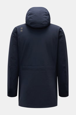 UBR Parka 'Regulator' navy, Rückansicht mit Kapuze, schlanker Parka aus Microfaser, wasserdicht, atmungsaktiv, Primaloft-Wattierung, Slim Fit, Business & Freizeit.