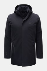 UBR Parka 'Regulator' schwarz, Frontansicht, Slim Fit Parka mit hoher Kapuze, wasserdicht, wärmend, Primaloft, Microfaser, zwei Reißverschlusstaschen.