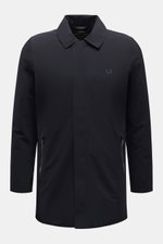 Front view of UBR Short coat 'Regulator Coat' black, a lightweight, slim fit, waterproof, breathable short coat with zipped pockets and turn-down collar.
