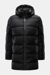 UBR Daunenjacke 'Concord' schwarz meliert, Frontansicht, Slim Fit, reine Wolle, weiche Daunenfüllung, Zwei-Wege-Reißverschluss, Kapuze abnehmbar.
