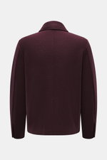 Rückansicht der 04651/ A trip in a bag Wolljacke 'Boiled Blouson' bordeaux aus Bouclé-Strick, Slim Fit, Umlegekragen, gewalkte Qualität, Raw-Edge-Finish, Metall-Reißverschluss, schräge Leistentaschen, Druckknopfärmel, Unconstructed Design, eine Innentasch